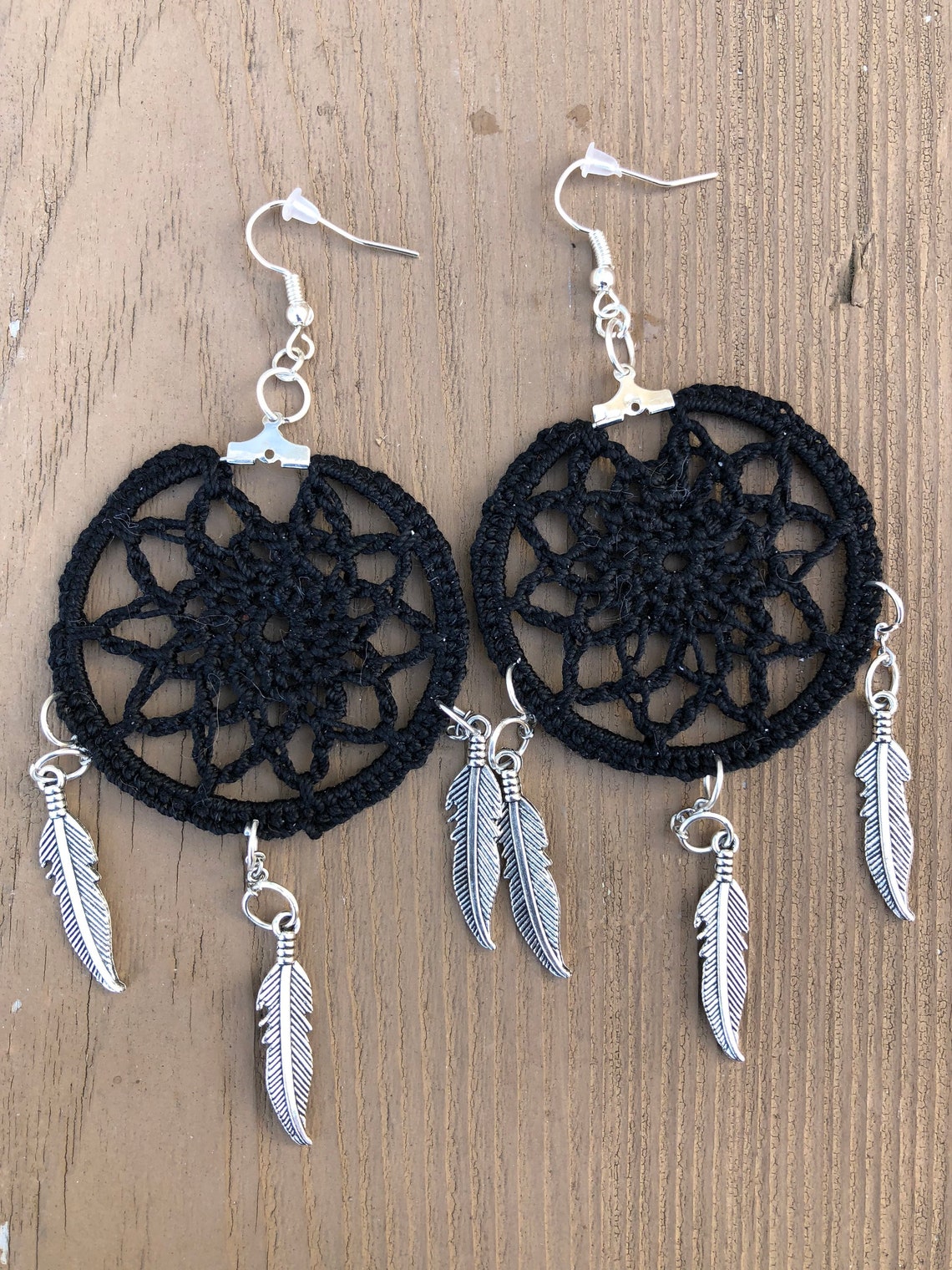 Dream Catcher Earrings Black Etsy