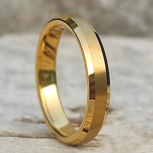 Yellow Gold Tungsten Ring, Yellow Gold Tungsten Wedding Ring Anniversary Ring For Women Tungsten Wedding Band Engagement Ring For Girls