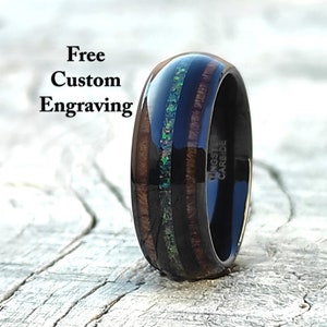 Opal & Koa Wood Inlay 8mm Tungsten Ring For Men Women Tungsten Band Best Man Gift Valentine Gift for Him Boyfriend Gift Wedding Band