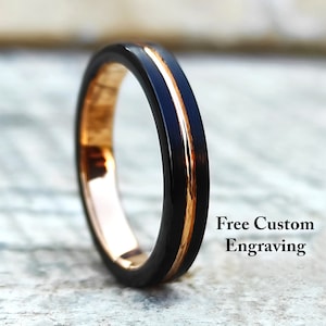Wolfraam ring 4MM heren wolfraam ring Rose Gold Line geborsteld wolfraam, vrouwen wolfraam ring wolfraam trouwring trouwring gratis gravure
