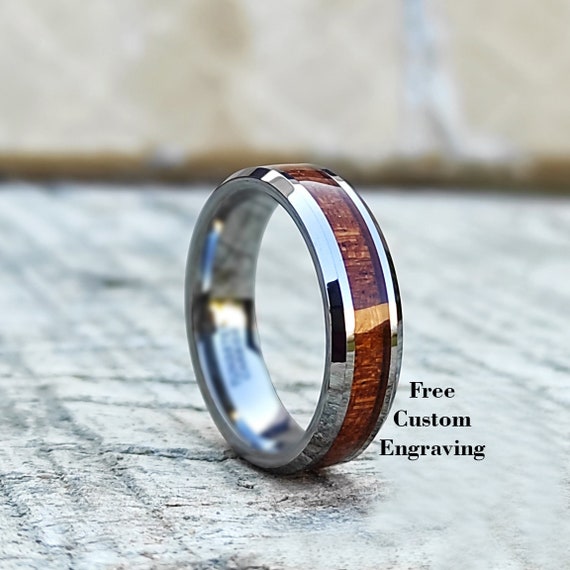 Corato Bague Homme 8mm Carbure De Tungstène Noir – Incrustation Bois Koa & Météorite Violette