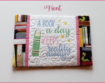 Embroidered Book Mug Rug, Handmade Quilted Coaster, Book Lover's Gift