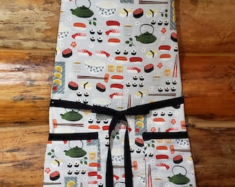 Handmade Sushi Dinner Kitchen Apron, 100% Cotton Kitchen Apron With Two Large Pockets, Apron With An Adjustable Neck Strap, Gift For Mom