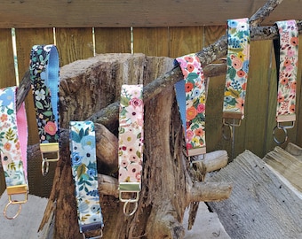Rifle Paper Co. Floral Fabric Key Fob Wristlet, Handmade Keychain Accessory