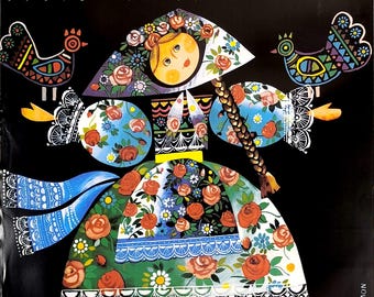 Original 1998 Cepelia Poster Ewa Salamon, Vintage Polish Folk Art Zakopane, Slavic Mountain Folklore Exhibition Krakow Fair Wall Decor B1