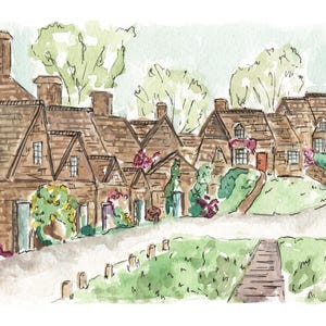 Arlington Row, Cotswolds - Aquarell Illustration