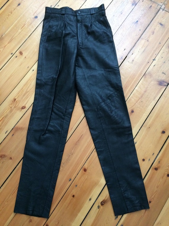 Men's Genuine 80s Vintage real black leather trous