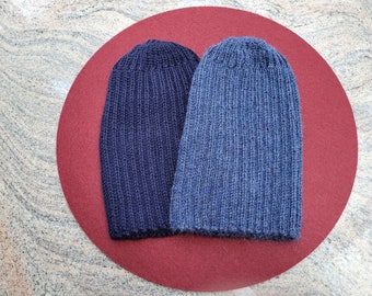 Hand Knit Adult Hat - Baby Alpaca - Winter Hat - Handmade - Knitted - Denim Blue and Dark Blue