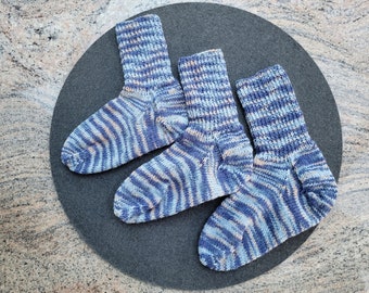 Hand-knitted socks - Sizes 30/31 + 32/33 + 34/35 - Blue striped tones