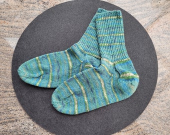 Hand-knitted socks - size 38/39 - foot length 25 cm - sock wool - colorful striped socks - turquoise