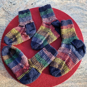 Hand-knitted socks size 26/27, 28/29, 30/31, 32/33, 34/35 36/37 blue colorful stripes image 1