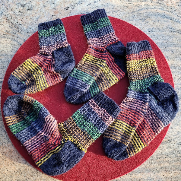 Hand-knitted socks - size 26/27, 28/29, 30/31, 32/33, 34/35+ 36/37 - blue colorful stripes