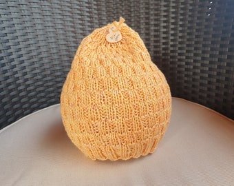 Hand-knitted hat - hat for adults - mixed fabric - light summer hat - handmade - knitted - mottled yellow