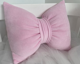 Baby Pink Bow Pillow: Cotton Coquette Accent Pillow