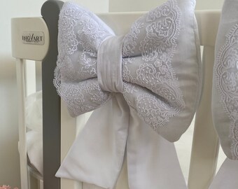 White Lace Crib Bow, Toile Nursery Decor, Baby Shower Gift