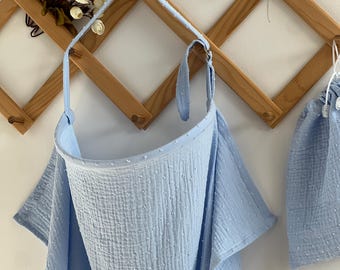 Delantal de lactancia de muselina azul, regalo para baby shower