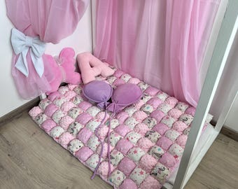 Pink Cotton Play Mat: Baby Girl Room Decor (47x35 inches)