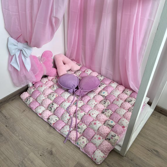 Alfombra de juegos rosa, decoración para habitación de niña