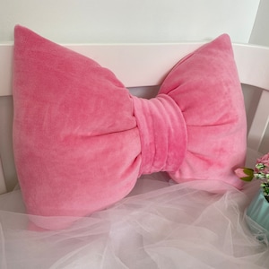 Pink bow, Bow Shape Pillow, Coquette Pillow, Cottage Core Pillow, bedding Velvet Bow Pillow, Mother&#39;s Day gift, Lumbar Accent Pillow