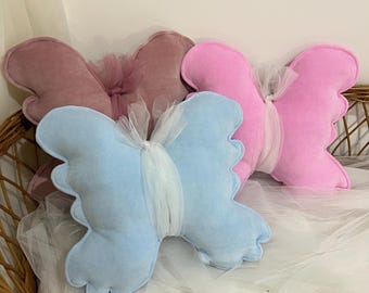 Velour Schmetterling Kissen, Pfirsich Kinderzimmer Dekor, Baby Shower Geschenk