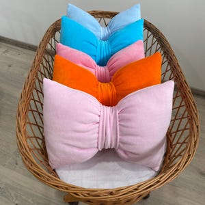 Pink bow, Bow Shape Pillow, Coquette Pillow, Cottage Core Pillow, Velvet Bow Pillow, Mother&#39;s Day gift, Lumbar Accent Pillow Chair Bow