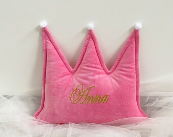 Personalized bedding decor, crown  pompoms Personalized bedding girl nursery princess crown pillow, princess's nursery, Mother's Day gift