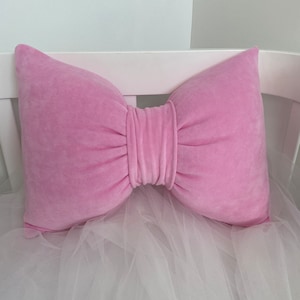 Light pink bow, Bow Shape Pillow, Coquette Pillow, Cottage Core Pillow, Velvet Bow Pillow, Mother&#39;s Day gift, Lumbar Accent Pillow
