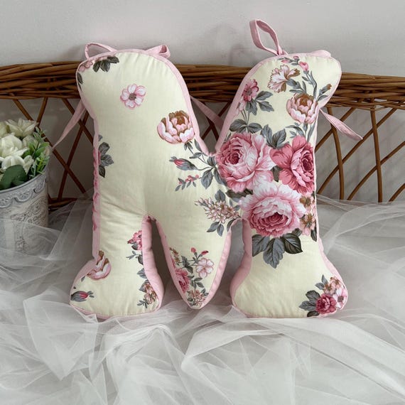 Flower Personalized Initial Pillow: Dusty Rose Nursery Decor, Custom Letter