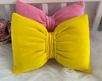 Yellow Bow Pillow: Cotton Coquette Accent Pillow