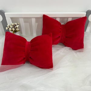 Red bow, Bow Shape Pillow, Coquette Pillow, Cottage Core Pillow, Velvet Bow Pillow, Mother&#39;s Day gift, Lumbar Accent Pillow