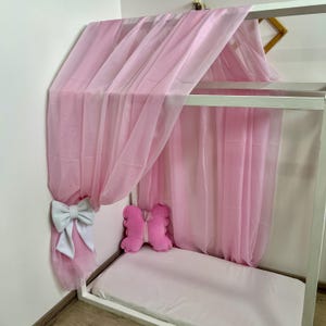 Pink Canopy, Toddler Bed Canopy, bed curtains, Kids room canopy, House Bed Curtains