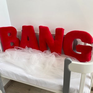 Set Bang, decoración de almohadas con letras, decoración de dormitorio, almohada personalizada, almohadas rojas decorativas, carta personalizada, decoración de fiesta