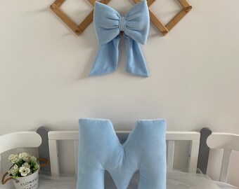 Light Blue Nursery Bow, Cotton Crib Decor, Baby Shower Gift