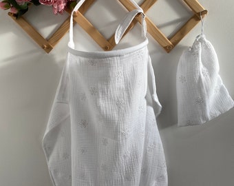 Cadeau pour future maman, housse d'allaitement en mousseline, tablier d'allaitement blanc et beige, cadeau de baby shower