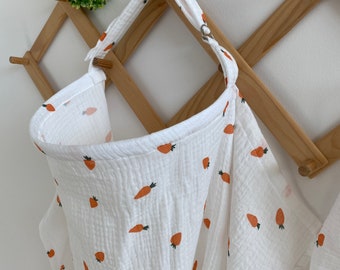 Expecting Mom Gift, Muslin Breastfeeding cover, white Breastfeeding Apron, baby shower gift, Breastfeeding apron with carrots