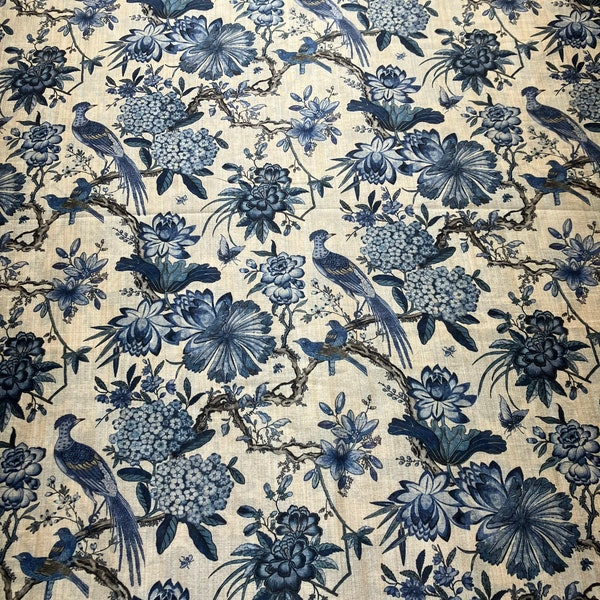 Blue Birds Poly Silk Fabric