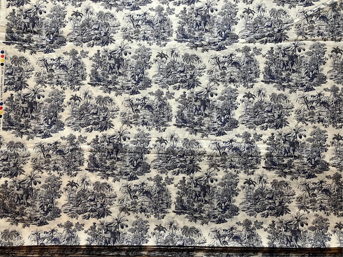 Toile De Jouy Blue Cotton Fabric - Etsy