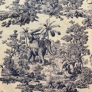 Tissu Toile De Jouy Indien Bleu