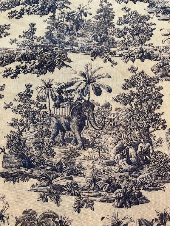 Blue Indian Toile De Jouy Fabric