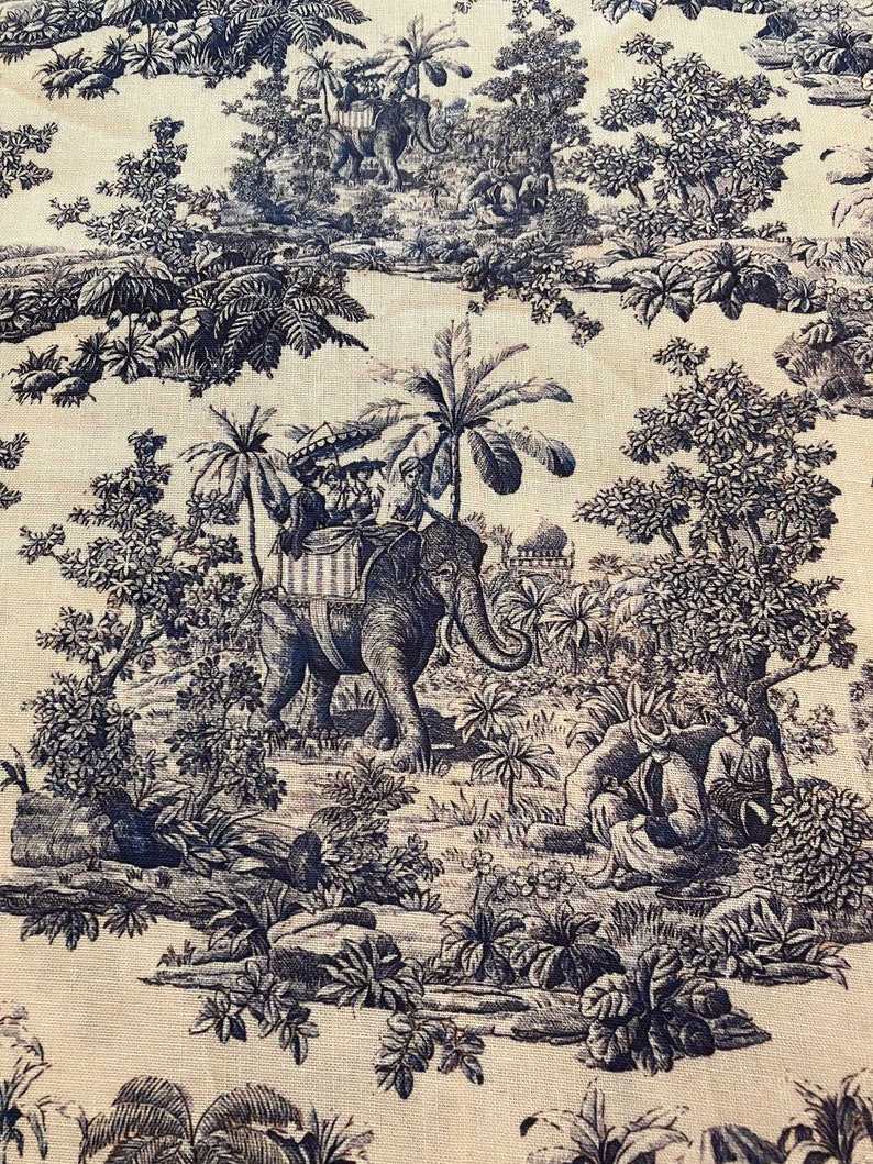 Blue Indian Toile De Jouy Fabric - Asamani Fabrics