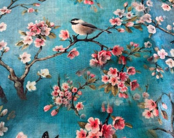 Cotton Fabric Bird on flowering tree