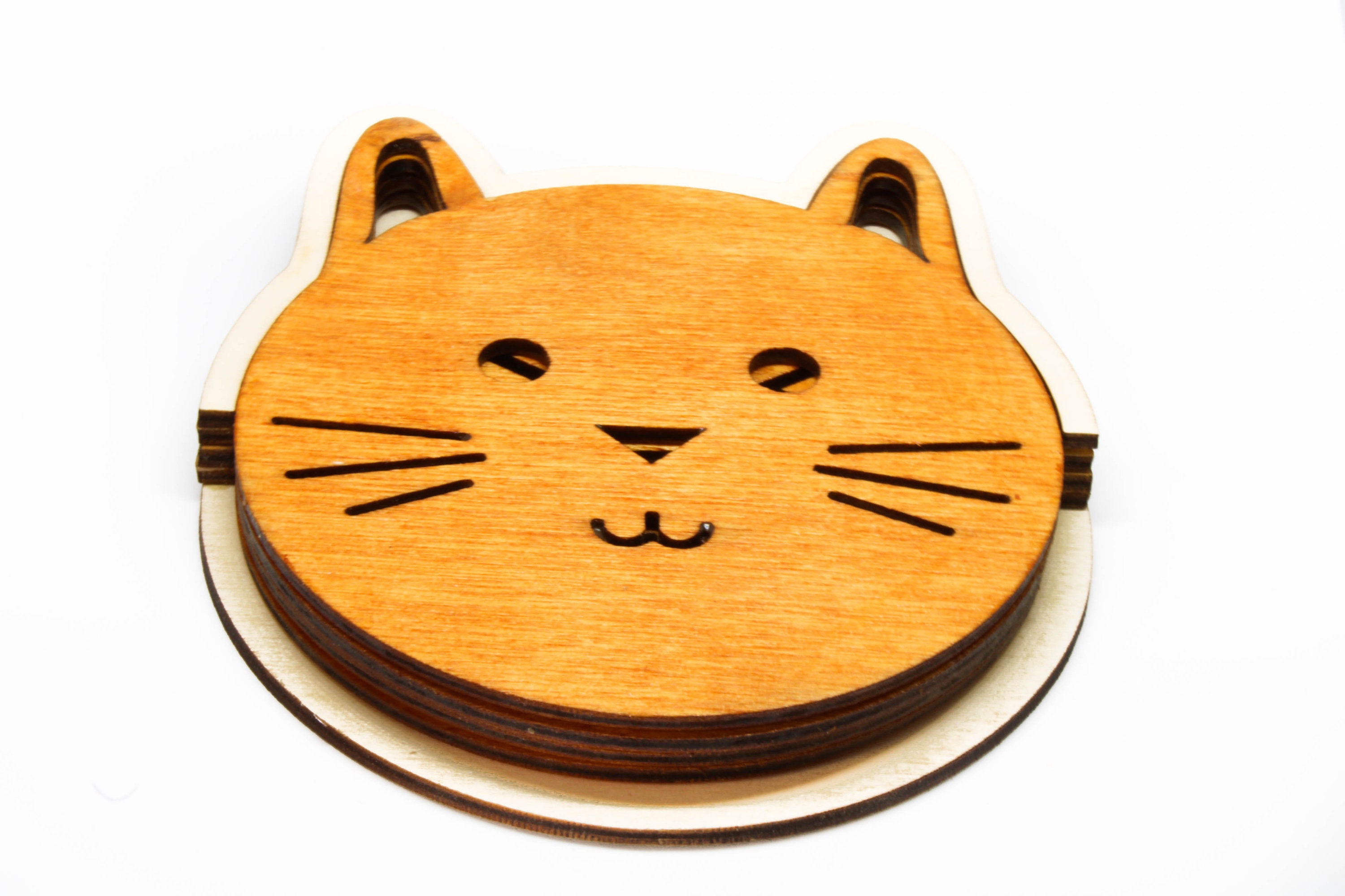 Cat X4 Wooden Coasters - Dessous de Verre en Bois Holz Untersetzer Posavasos Madera