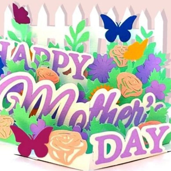 Mother's Day Garden 3D Pop Up card svg png pop up card diy cutting flower butterfly cricut silhouette