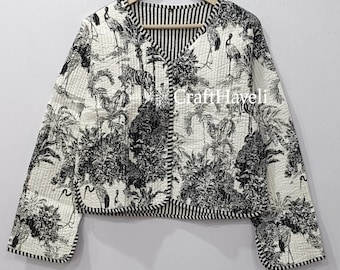 Giacca trapuntata in cotone con stampa a blocchi: cappotto floreale boho