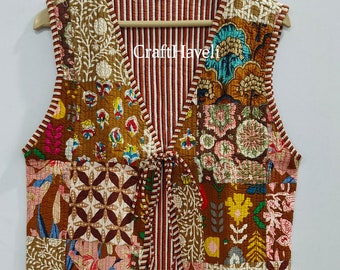 Handmade Cotton Quilted Jacket: Patchwork Vintage Boho Kimono