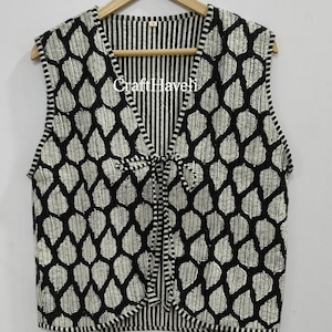 Cotton quilted reversible jacket, black Leaf vest jacket,women girls jacket, winter bohemian short vest, coat, boho bridesmaid gift