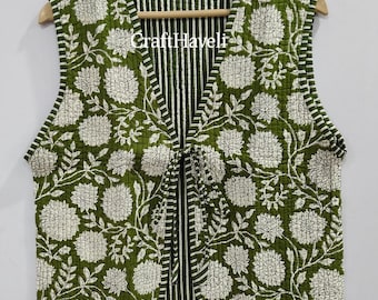 Floral Quilted Cotton Vest: Reversible Bohemian Jacket