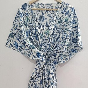 Summer Cotton Kaftan, Blue and white, beach cover loungewear, Moroccan kaftan, block print dress, Luxury Indian Kaftans, maxi dress