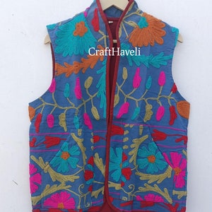 Cotton handmade suzani jacket vest, Hand embroidery vest jacket, women&#39;s jacket for winter season, Short vest jacket