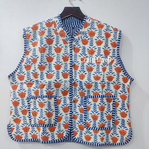 Cotton quilted reversible vest jacket, Floral jacket, women girls jacket, bohemian winter short vest, coat, boho jacket bridesmaid gift